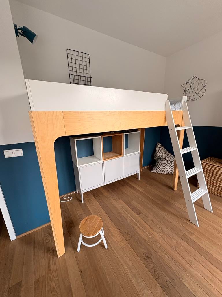 Hoogslaper van Oeuf NYC- Wit/Hout, Ophalen, Zo goed als nieuw, Hoogslaper
