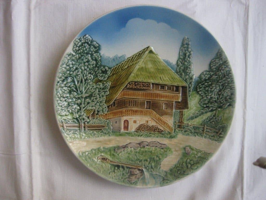 Reliefsierbord  Majolika Schramberg Handbeschilderd Vintage, Ophalen of Verzenden