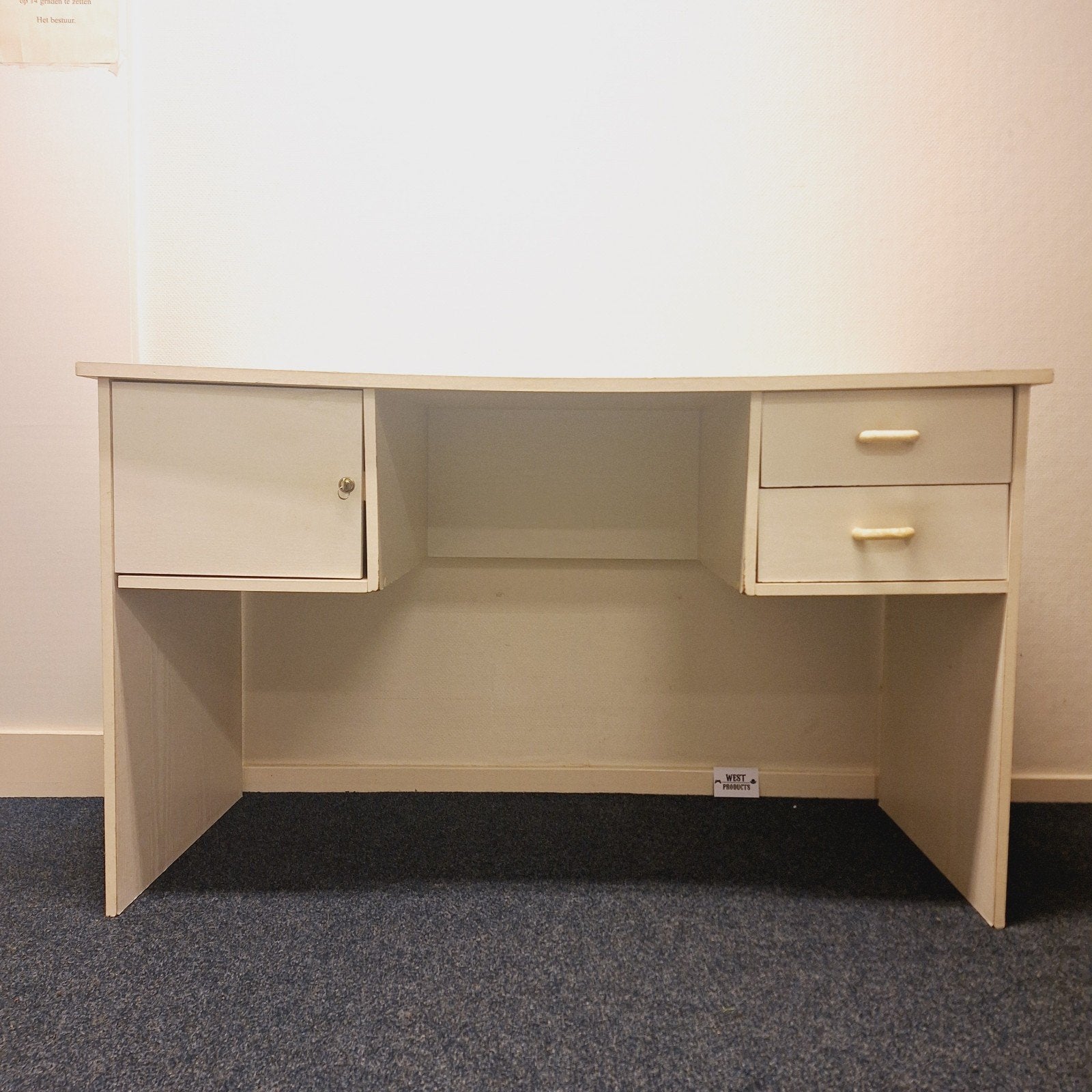 ACTIE: Houten Bureau met vast Ladeblok (Wit), Ophalen, Gebruikt, ., Stabureau