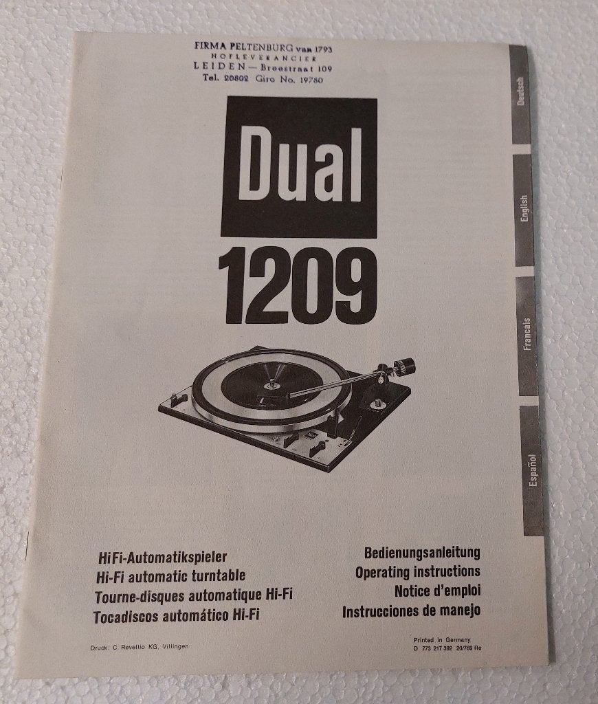 Dual 1209 GEBRUIKSAANWIJZING Platenspeler + versterker TVV46, Gebruikt, Dual gebruiksaanwijzing, Verzenden, NvT