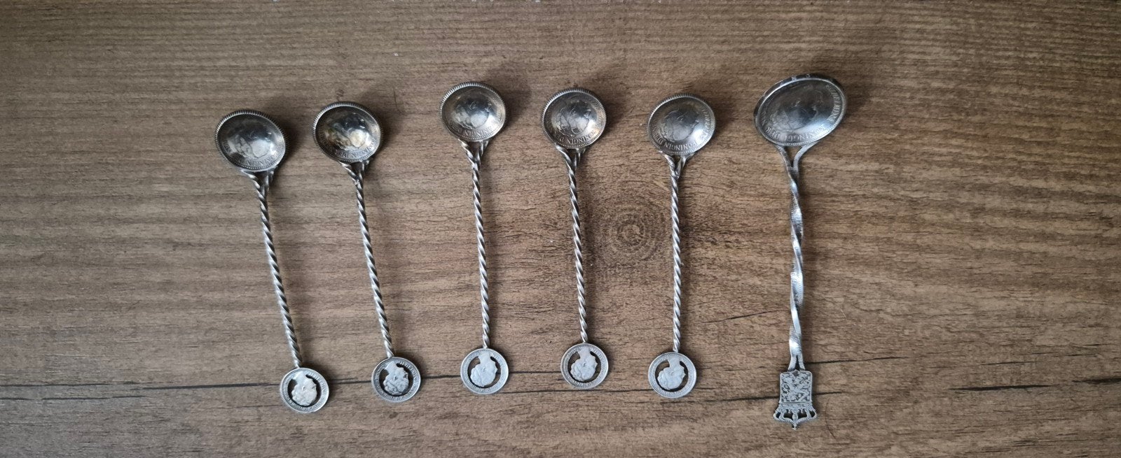 Set van 6 antieke Nederlandse munt lepeltjes, diverse jaarta, Ophalen of Verzenden