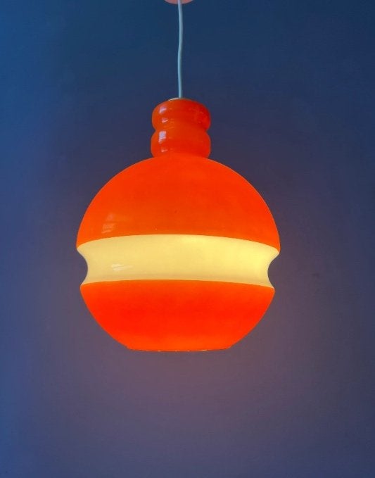 Prachtige oranje Peill en Putzler Hanglamp in perfecte staat, Ophalen, Minder dan 50 cm, Peill en Putzler, glas, oranje, vintage, design, retro, Duits