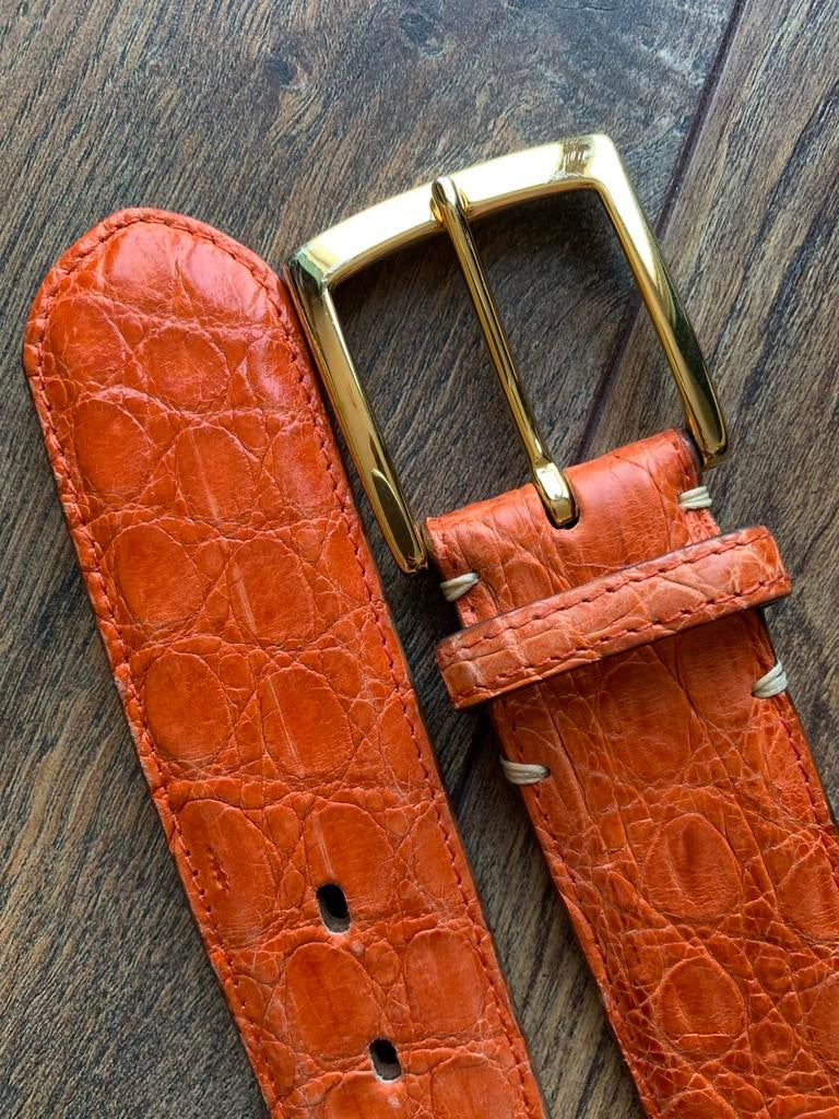 Fausto Colato krokodillen leren riem luxe messing gesp, Overige kleuren, Echt leder, Tailleriem, Ophalen of Verzenden
