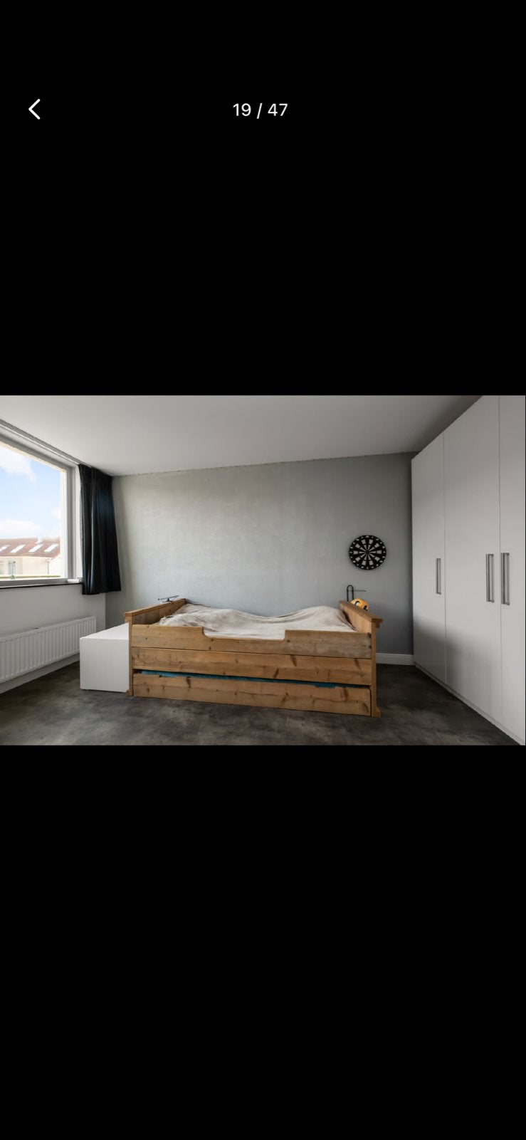 Steigerhouten bed met lattenbodem en lade, Ophalen, Gebruikt, 90 cm, Eenpersoons