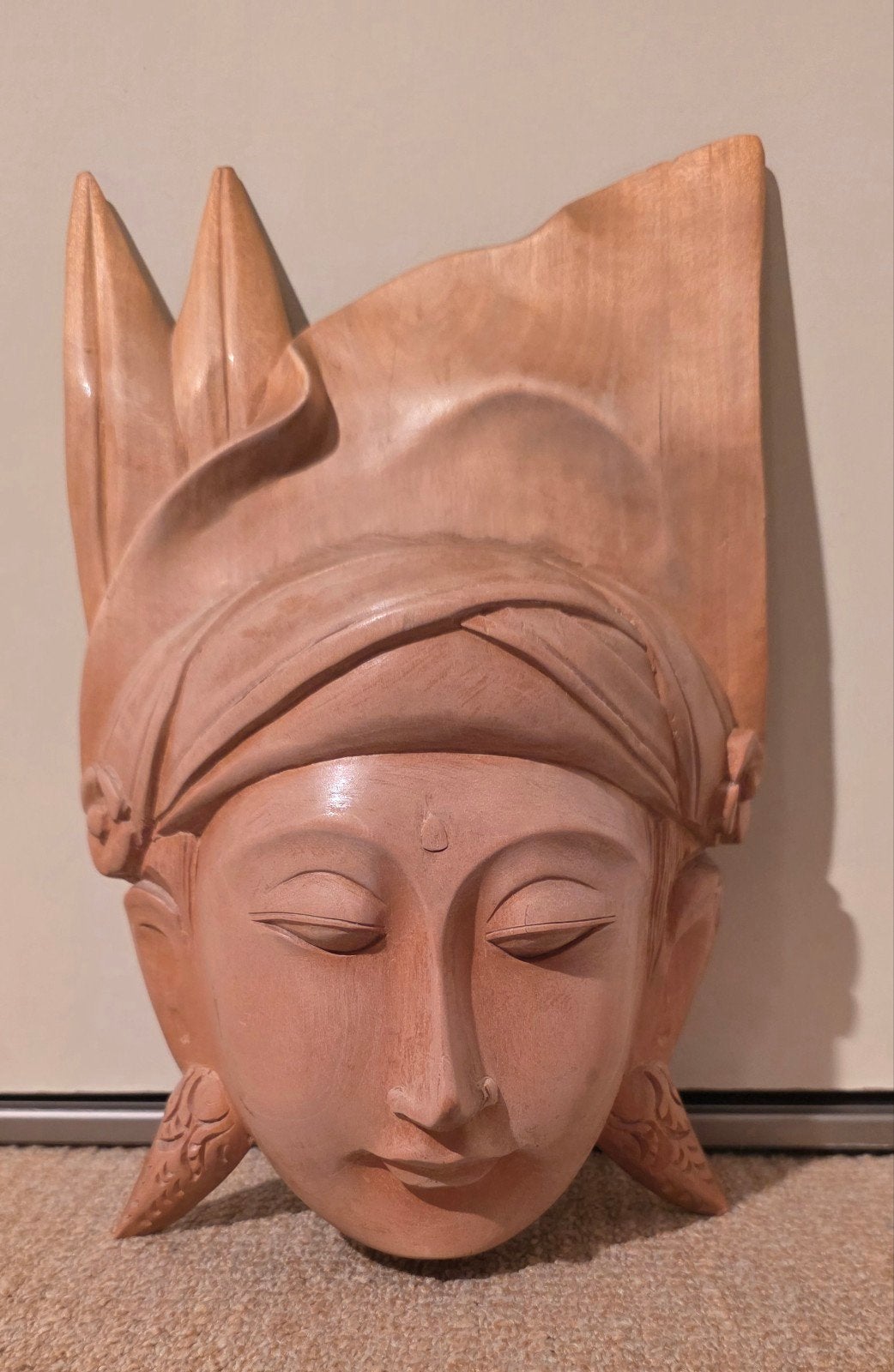 Prachtige houten wandmasker handgesneden uit Bali, Verzenden, Masker, Handgemaakt, 20 - 50 cm