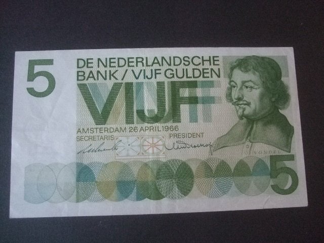 Bankbiljet fl. 5,00 1966 Vondel 23-1a, Verzenden, 5 gulden, Los biljet