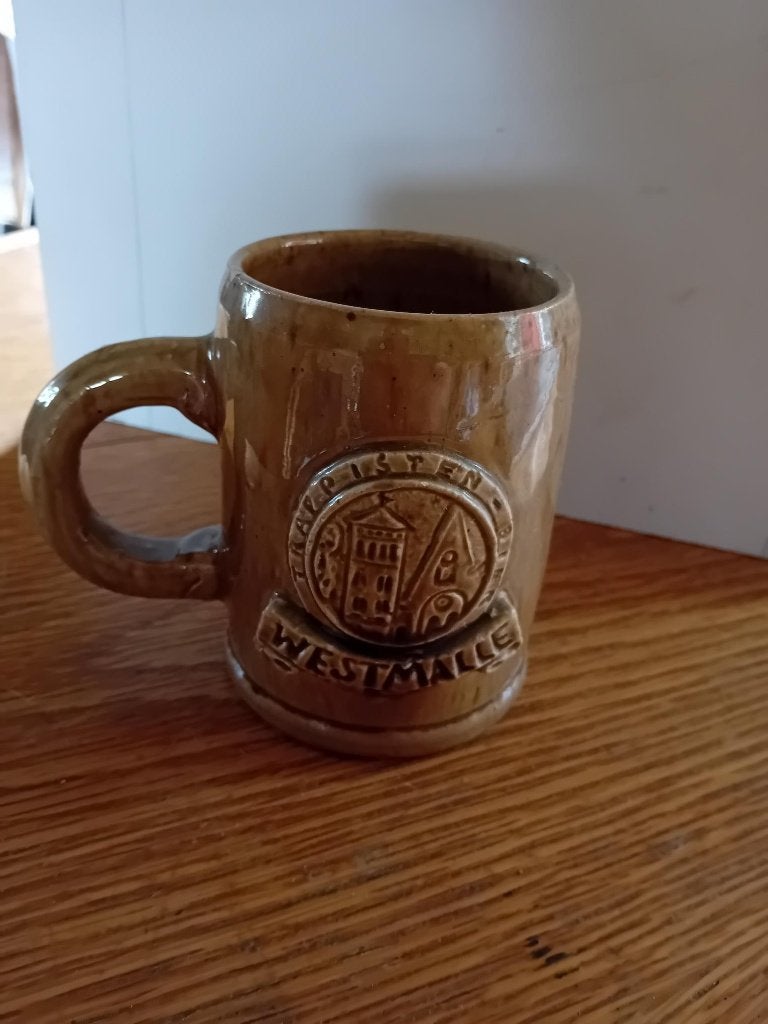 Westmalle bruine aardewerken bierpul Trappisten Bier 11,5cm, Ophalen of Verzenden, Gebruikt, Pul(len), Overige merken