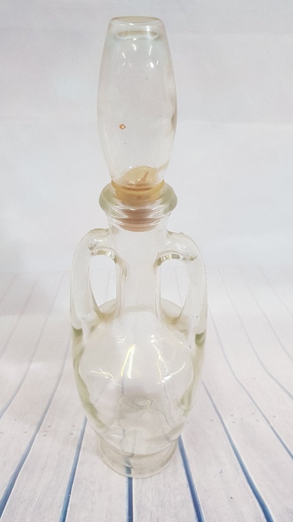 Vintage karaf van glas, mooie geel groene gloed. 30 cm. 7A4, Ophalen of Verzenden