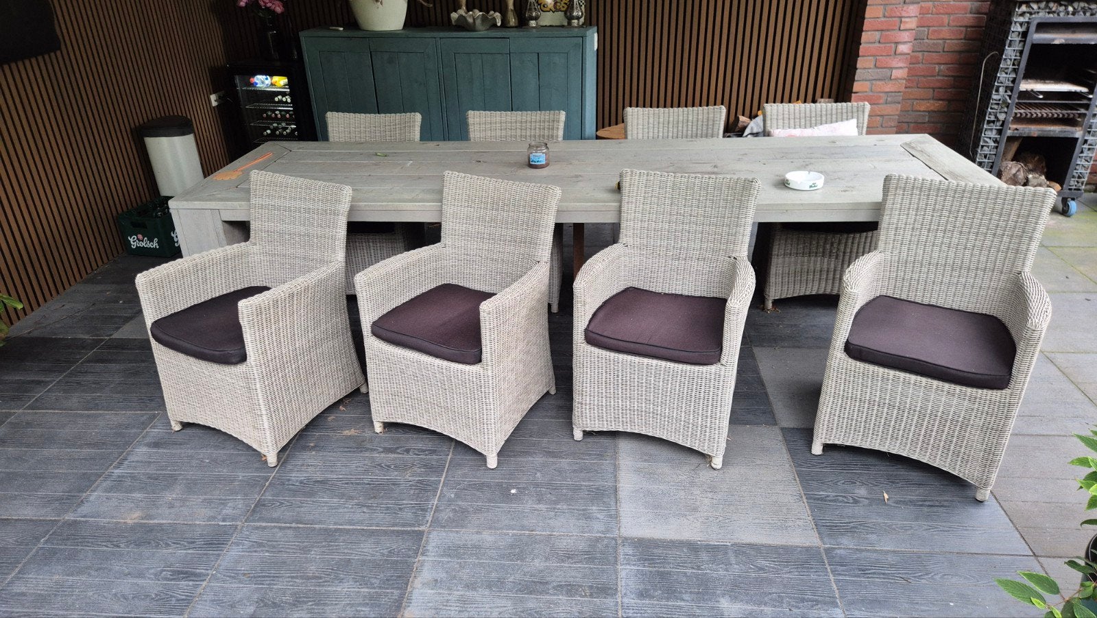 Foto 7 van Robuuste tuinset: 8 wicker stoelen met 330cm tafel