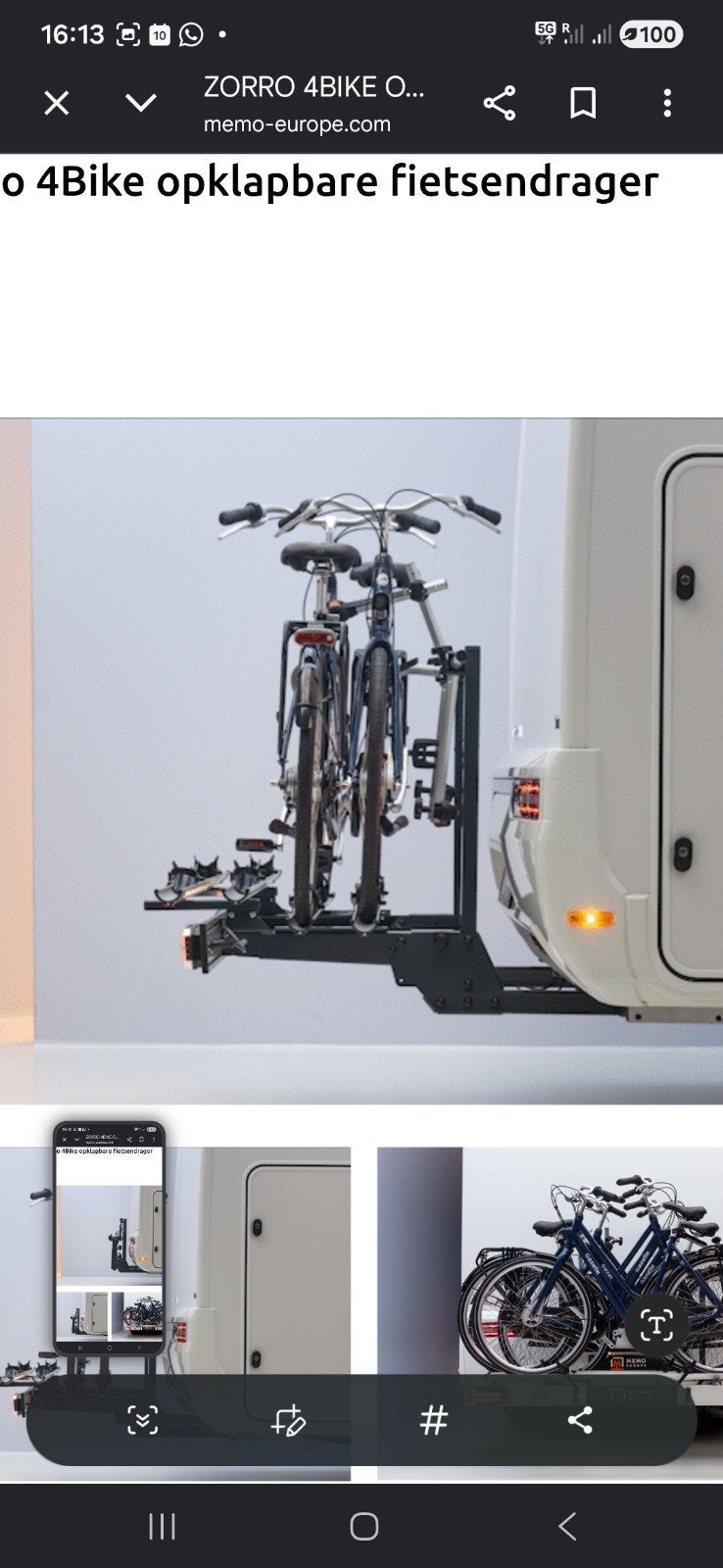 Memo Zorro chassis Fietsendrager - 4 E-bikes, 150kg, Ophalen, 3 fietsen of meer, Zo goed als nieuw, Elektrische fiets