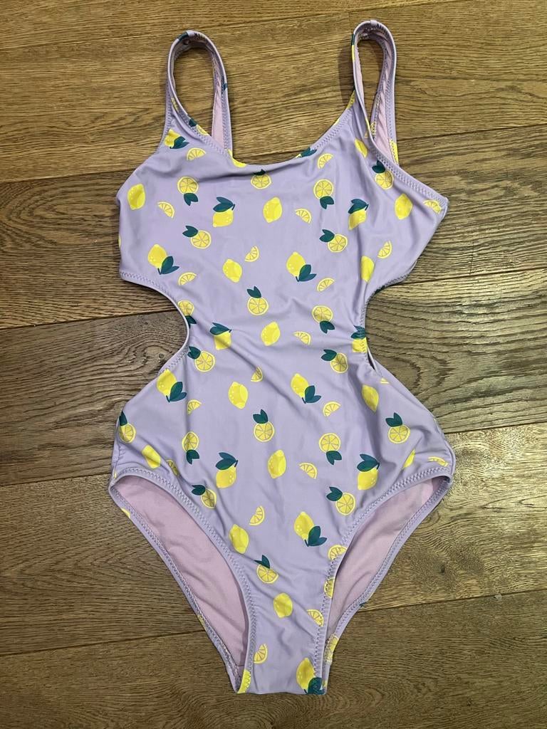 Hema Badpak paars met Citroenprint - Maat 158/164, Kleding | Dames, Ophalen of Verzenden, Zo goed als nieuw, Paars, Badpak