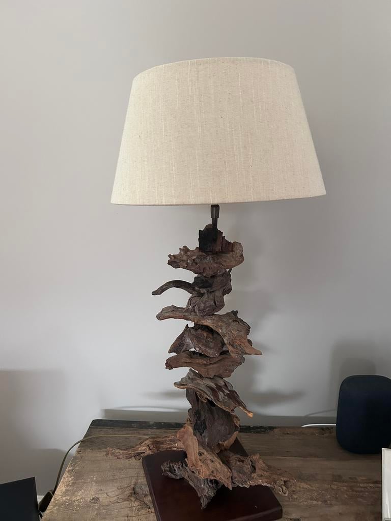 Tafellamp met losse houtjes, Huis en Inrichting, Lampen | Tafellampen, Ophalen of Verzenden, Zo goed als nieuw, 75 cm of meer