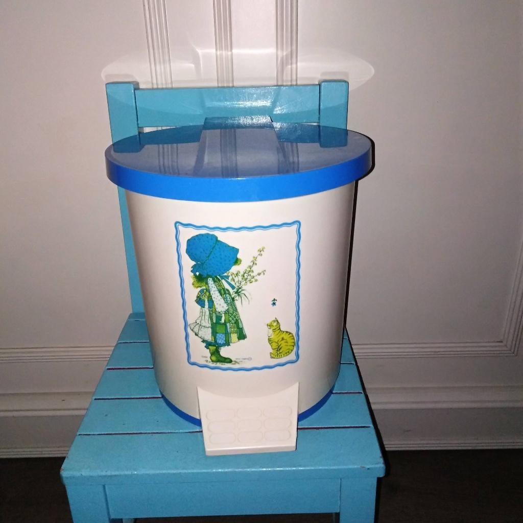 Vintage Holly Hobbie Pedaalemmertje blauw/wit, Verzamelen, Retro, Ophalen, Huis en Inrichting