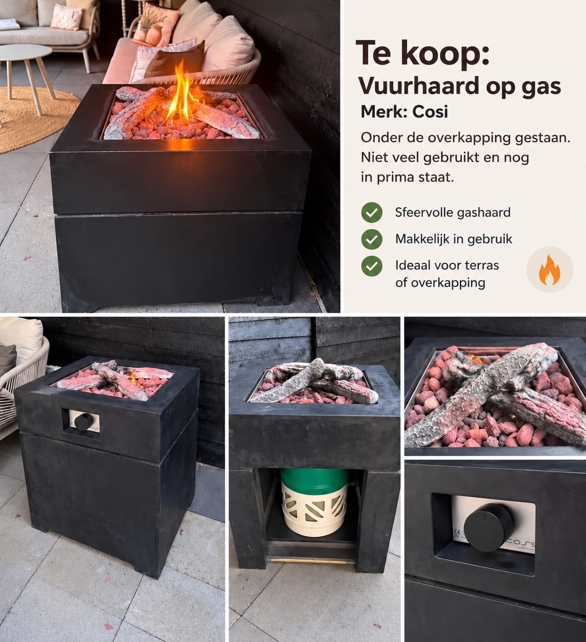 Cosi Vuurhaard/tafel betonlook, Tuin en Terras, Ophalen, Zo goed als nieuw