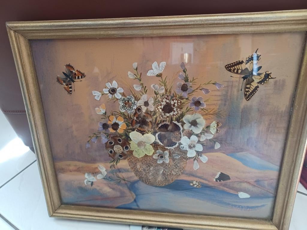 Oud kunst schilderij van vlinders, Antiek en Kunst, Kunst | Schilderijen | Klassiek, Ophalen of Verzenden