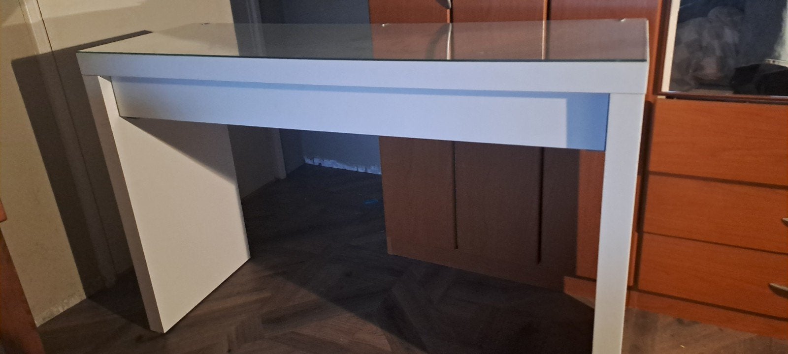 Make-up tafel met glazen blad en lade, Ophalen, 120 cm, Zo goed als nieuw, IKEA