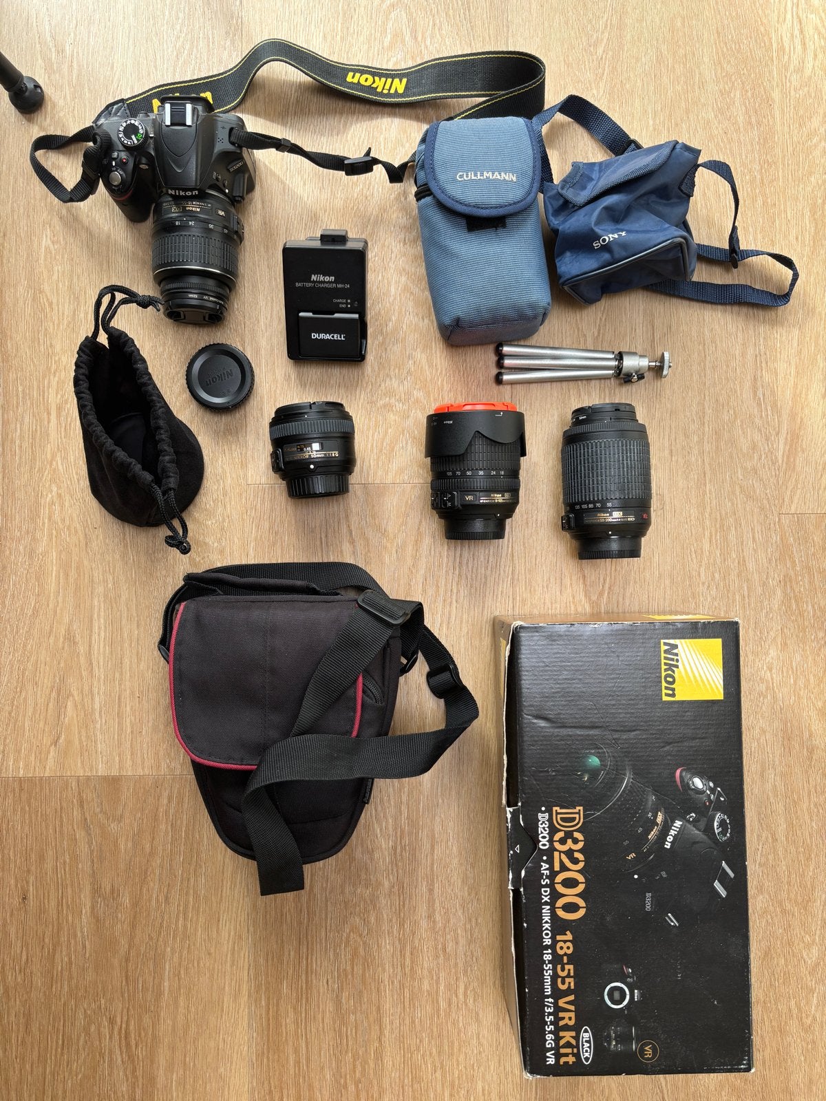 Nikon D3200 spiegelreflexcamera met 3 lenzen en accessoires, Audio, Tv en Foto, Ingebouwde flitser, Gebruikt, Spiegelreflex, Ophalen of Verzenden