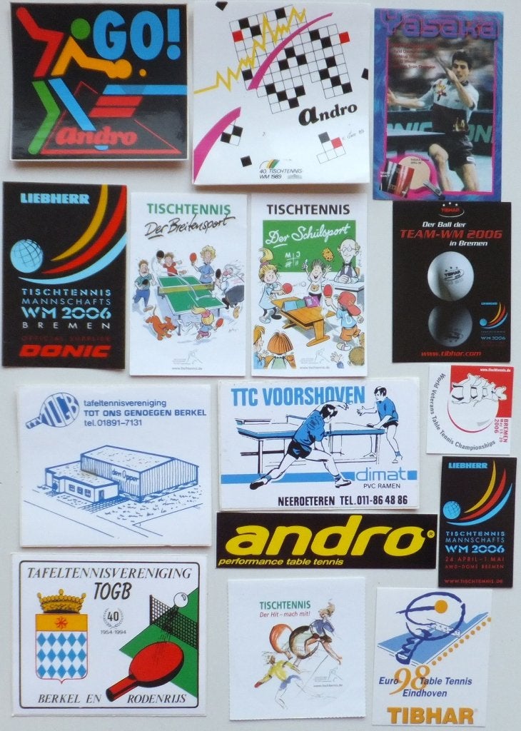 Tafeltennis stickers 15 verschillende buitenland + Nederland, Ophalen of Verzenden, Zo goed als nieuw, Sport