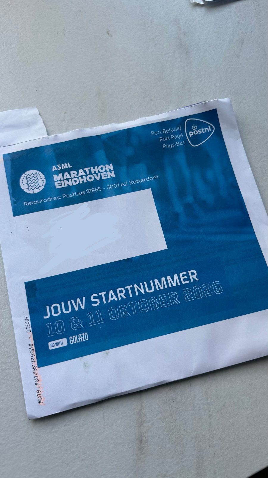 Startbewijs hele marathon eindhoven 11-10, Tickets en Kaartjes, Eén persoon