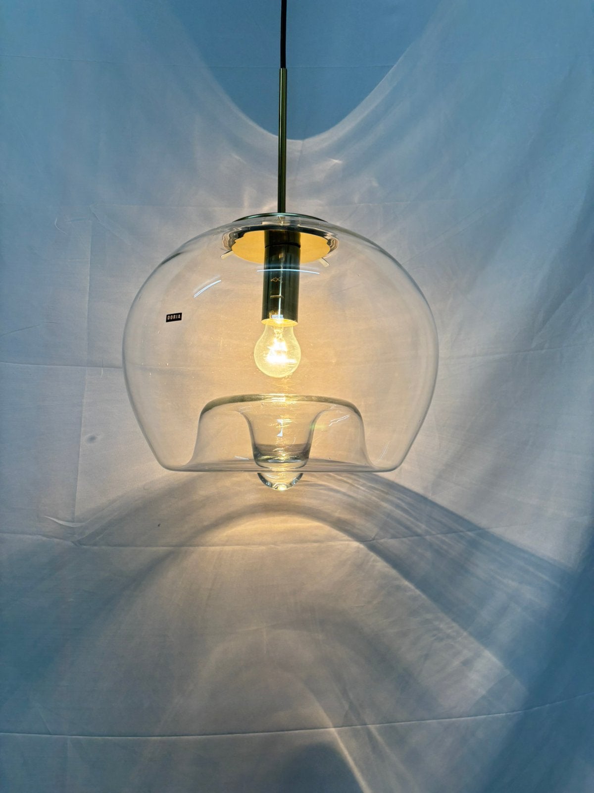 Vintage Doria Leuchten glazen hanglamp space age mid-century, Ophalen of Verzenden, Gebruikt