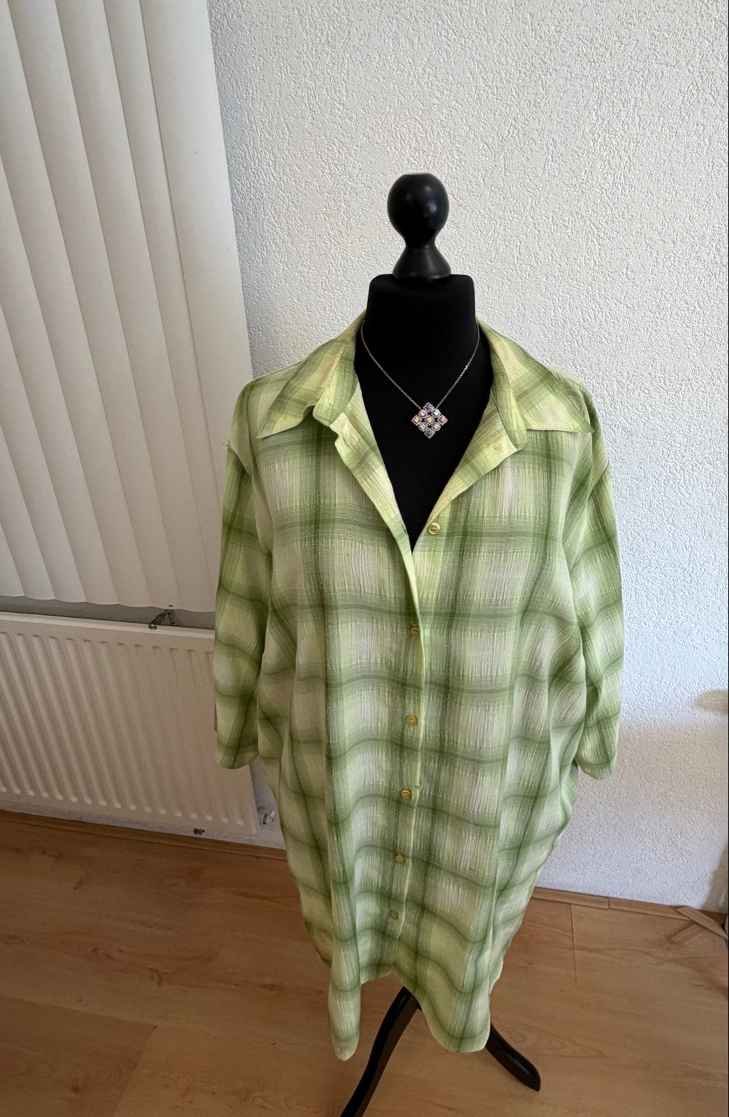 Ulla Popken groen-wit geblokte blouse - maat 54/56, Ophalen of Verzenden, Zo goed als nieuw, Meerkleurig