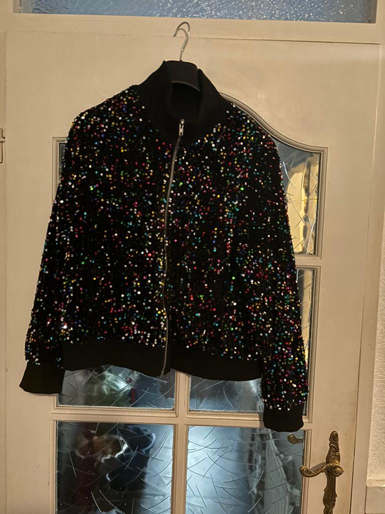 Glitter jas zgan, Ophalen of Verzenden, Zo goed als nieuw, Maat 46/48 (XL) of groter, Zwart