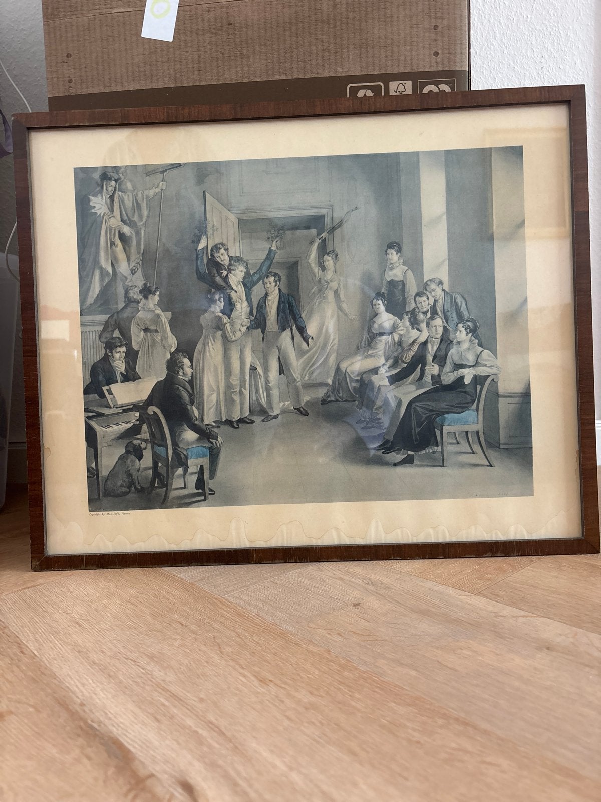 Antieke prent Schubert und seine Freunde, Ophalen, Ingelijst