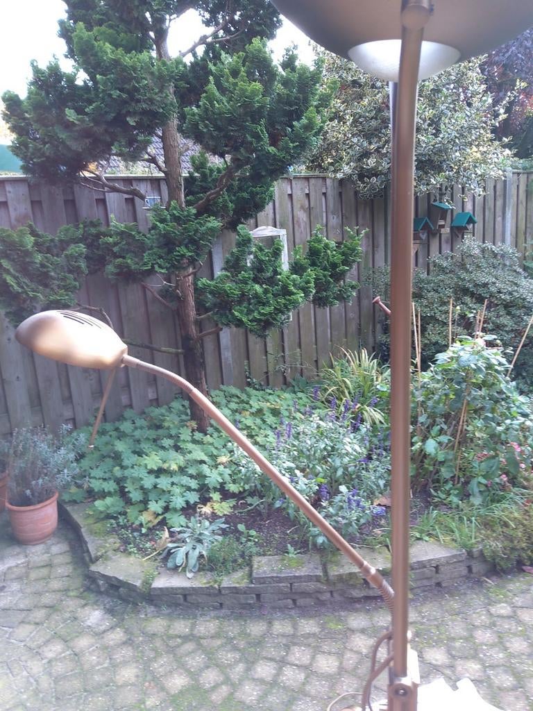 Vintage bronzen vloerlamp met leeslamp, Ophalen, Gebruikt, Vintage, Retro, Metaal