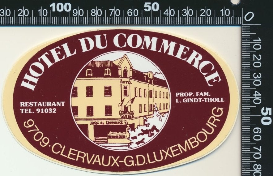Sticker: Hotel Du Commerce - Clervaux Luxembourg, Ophalen of Verzenden, Zo goed als nieuw, Bedrijf of Vereniging