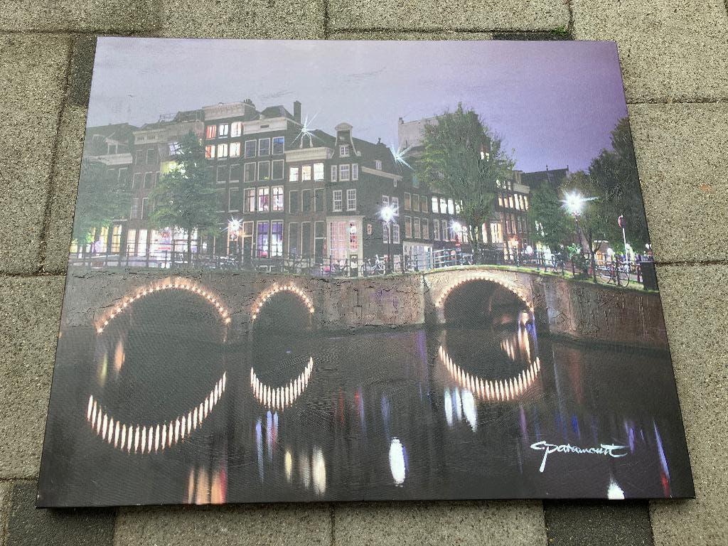 L. Paramount schilderij gracht water brug verlichting, Ophalen