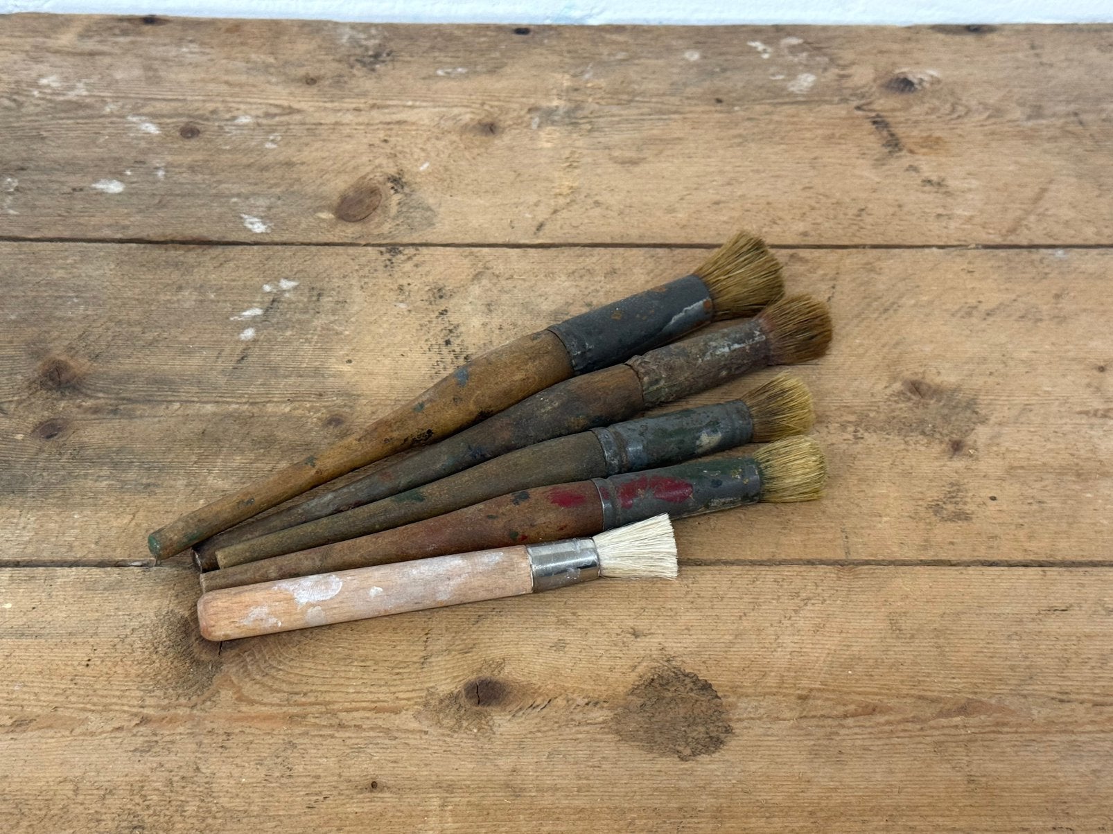 Set van 5 oude antieke schilders kwasten kwast verf lak, Ophalen of Verzenden