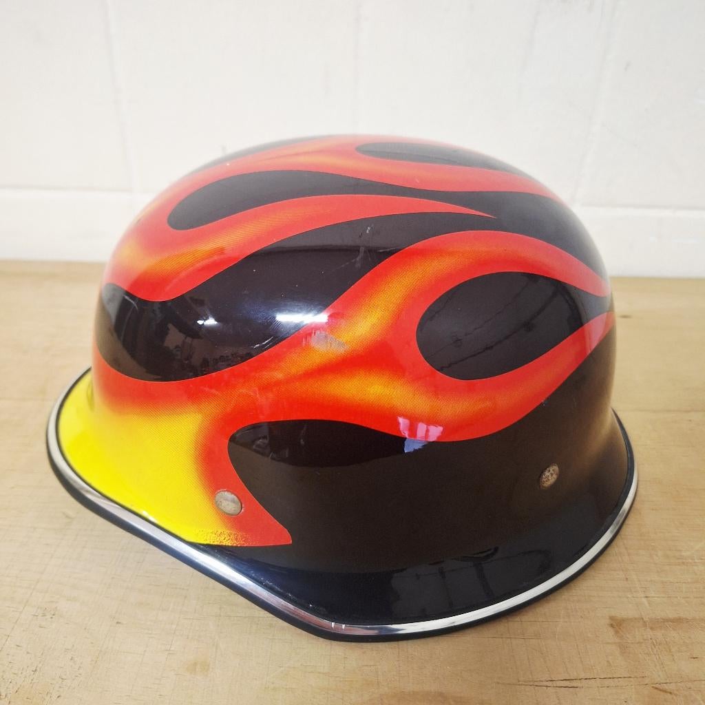 Helm / Halve Helm / Half Helmet / Sierhelm met Vlammen, Fietsen en Brommers, Brommerhelmen, Overige merken, Gebruikt, -, -