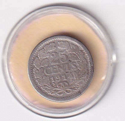 25 Cent 1914 Zeer Goed, Postzegels en Munten, Munten | Nederland, Verzenden, Zilver, 25 cent, Koningin Wilhelmina