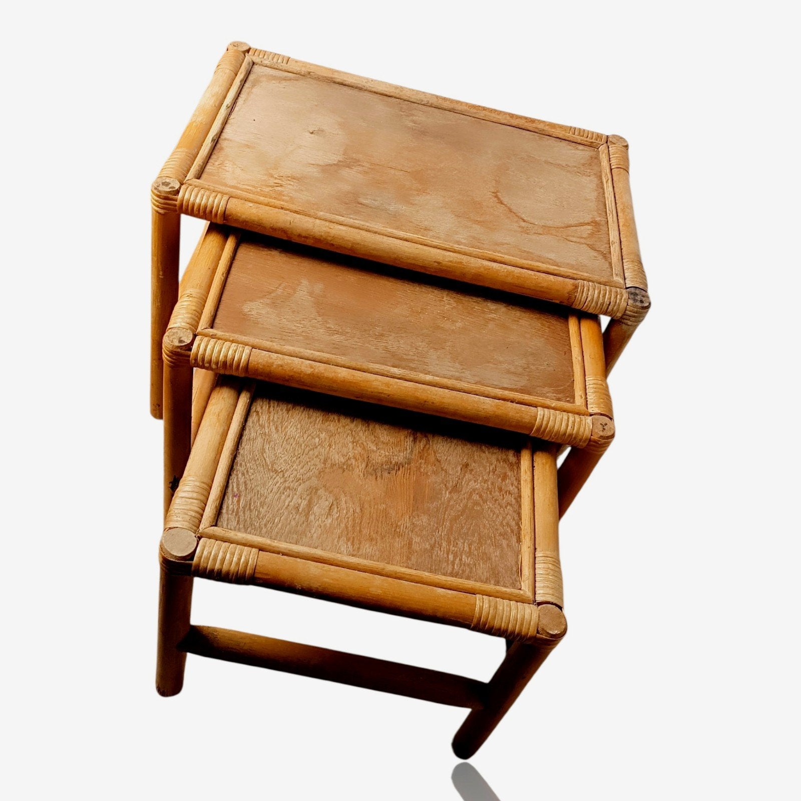 Vintage Rotan / Bamboe Nesttafels(Set van 3)–Jaren 60 Bohoo, Ophalen