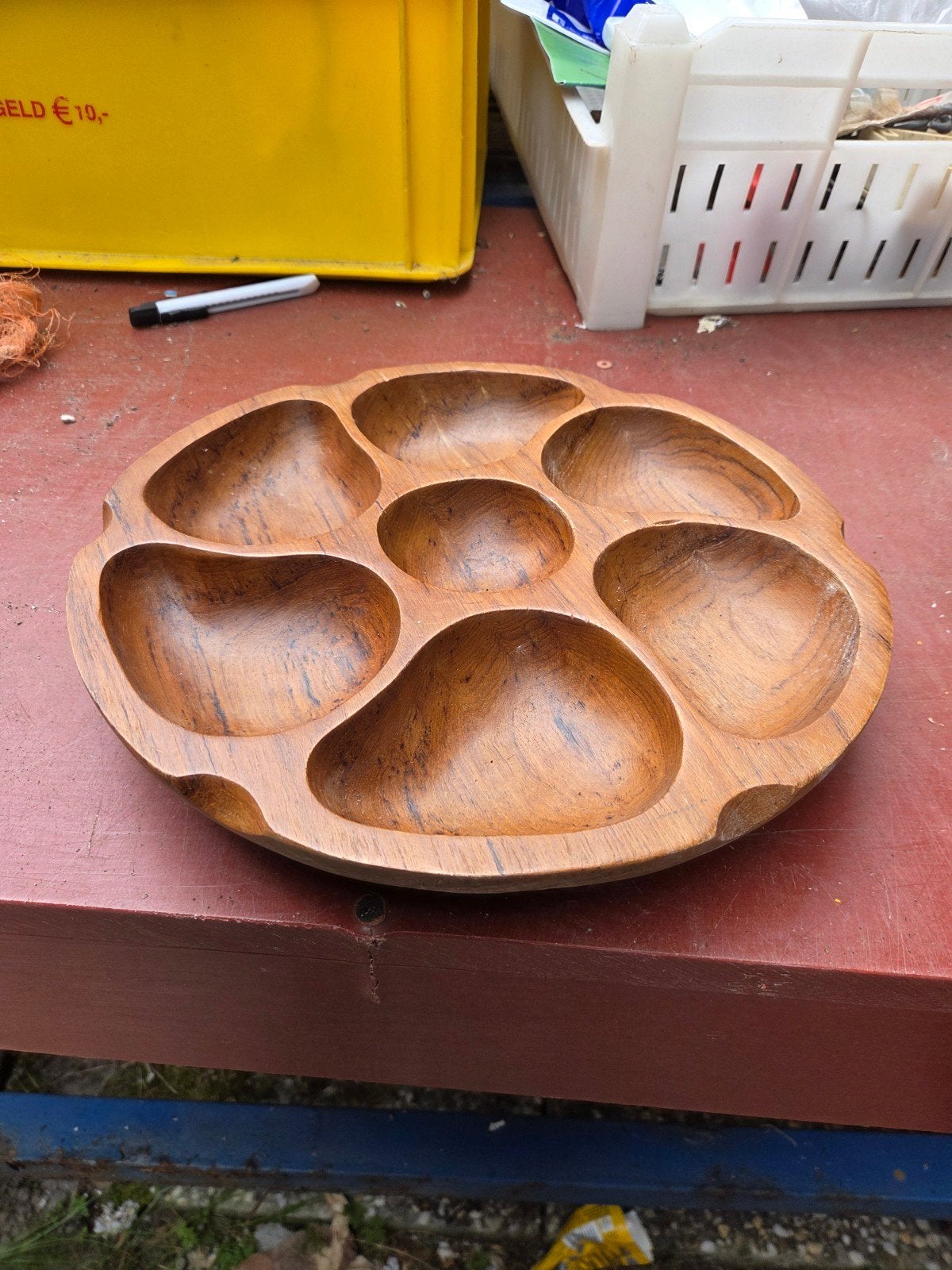 Vintage houten teakhout schaal hapjesschaal, Ophalen