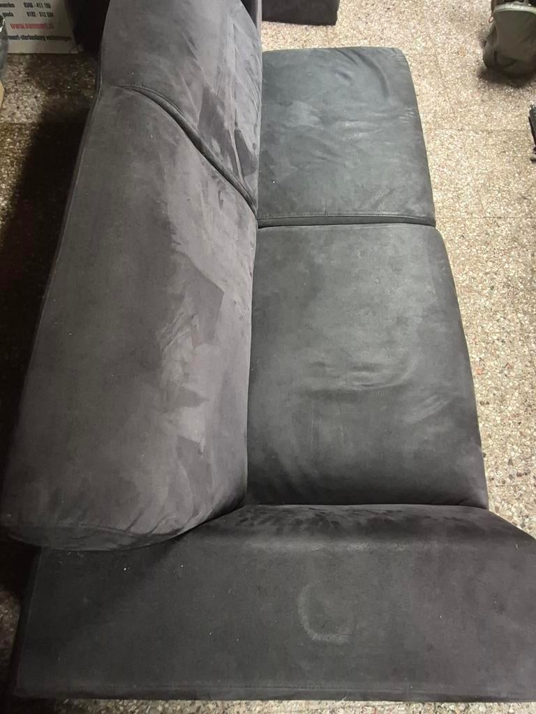 2-delige taupe velvet hoekbank - gereinigd geleverd, Ophalen, Gebruikt, Vierpersoons of meer