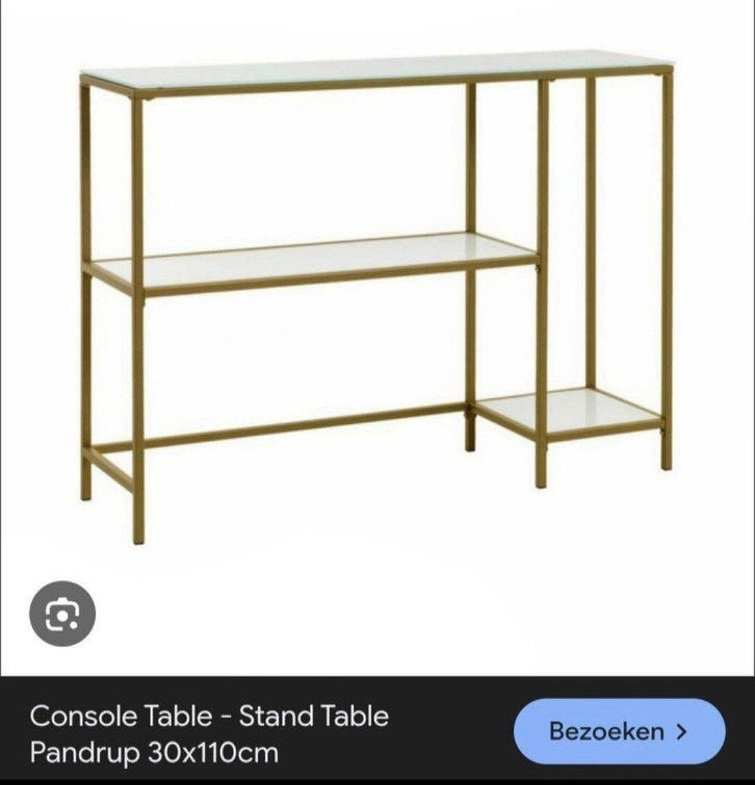 Gouden sidetable / consoletafel met wit blad, Huis en Inrichting, Tafels | Sidetables, Ophalen, 100 tot 150 cm, Modern, Industrieel