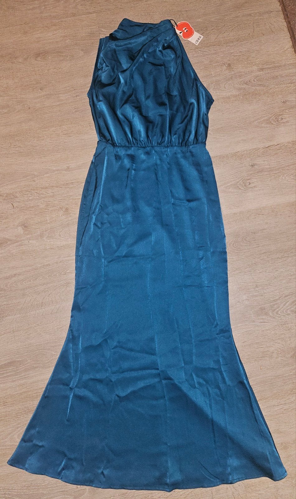 Cider Satijnen Halter Maxi jurk  Petrol Teal Nieuw met, Ophalen, Nieuw, Blauw, Galajurk