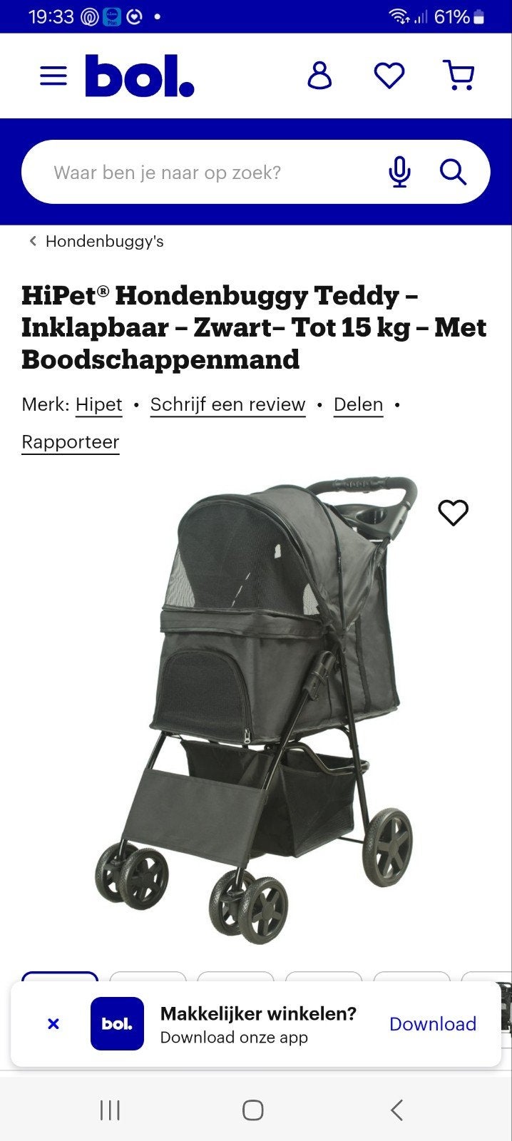 Nieuw in doos: HiPet hondenbuggy tot 15 kilo, inklapbaar, Ophalen, Nieuw