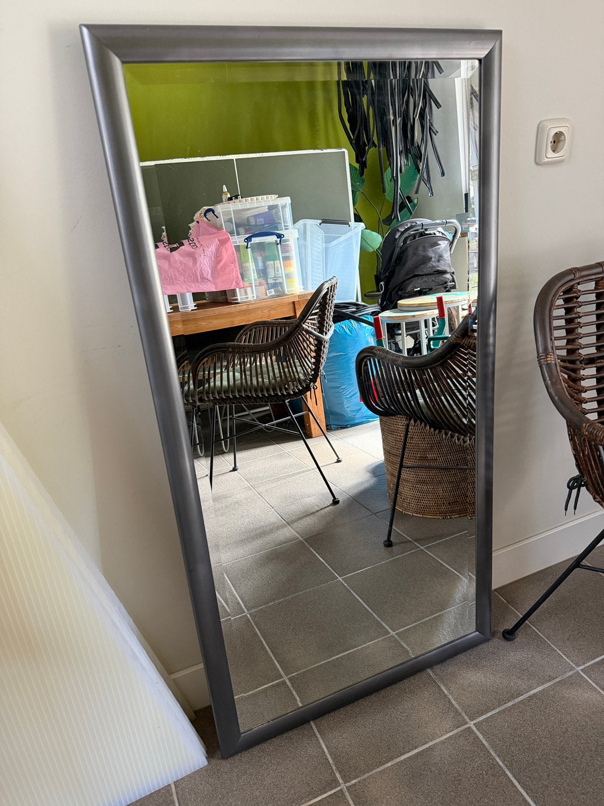 Spiegel houten lijst geslepen glas, Ophalen, Zo goed als nieuw, 75 tot 100 cm, Minder dan 100 cm