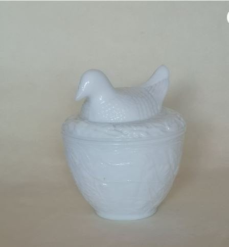 Vintage opaline dekseldoosje make-up Avon duif op nest, Overige kleuren, Gehele gezicht, Nieuw, Ophalen of Verzenden