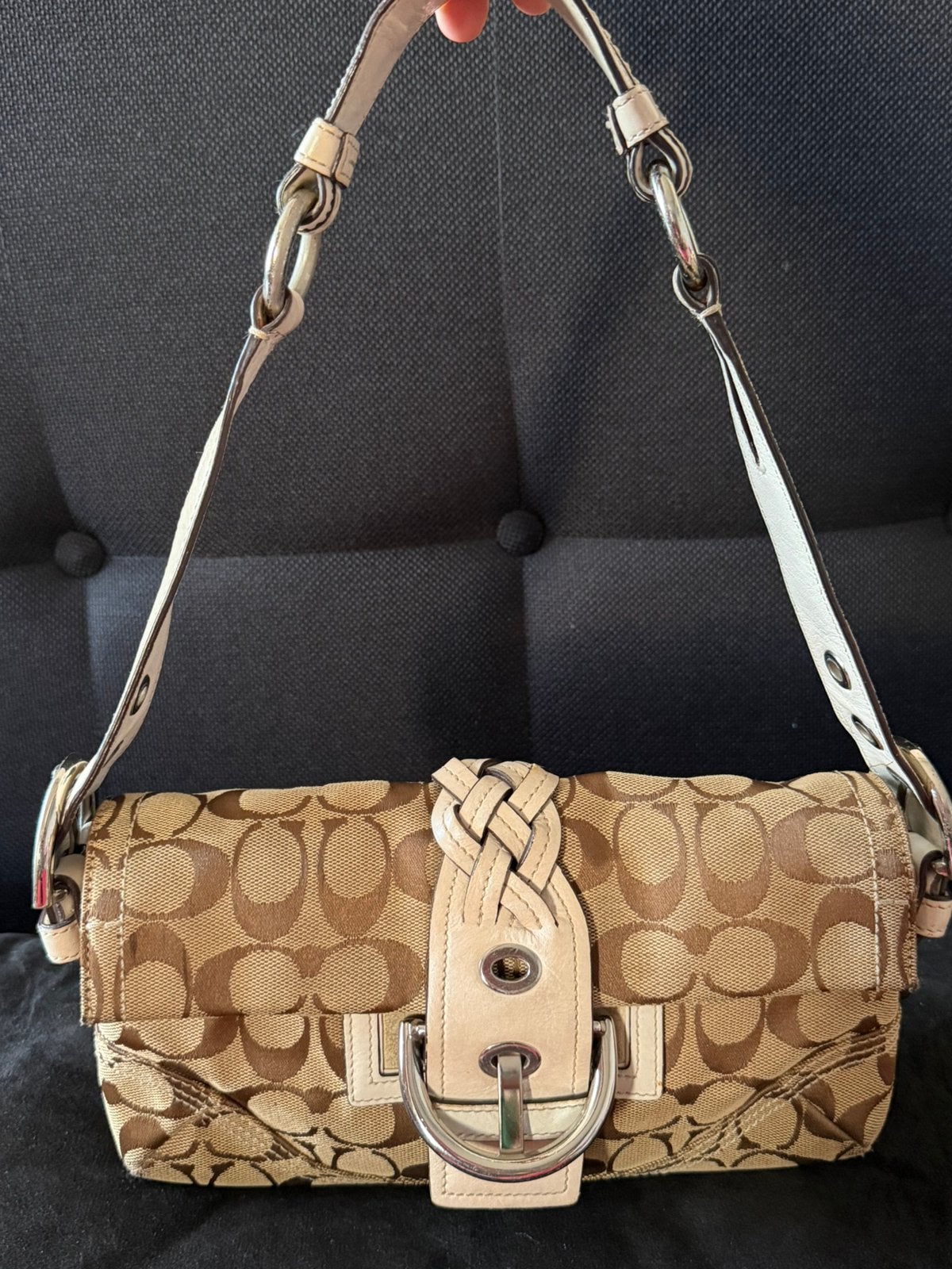 Coach Tas, Ophalen of Verzenden, Gebruikt, Beige, Schoudertasje