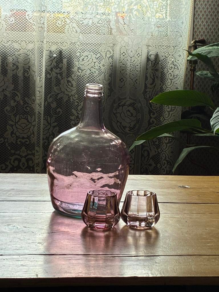 Fles geperst glas rose + accecoires, Ophalen of Verzenden, Zo goed als nieuw