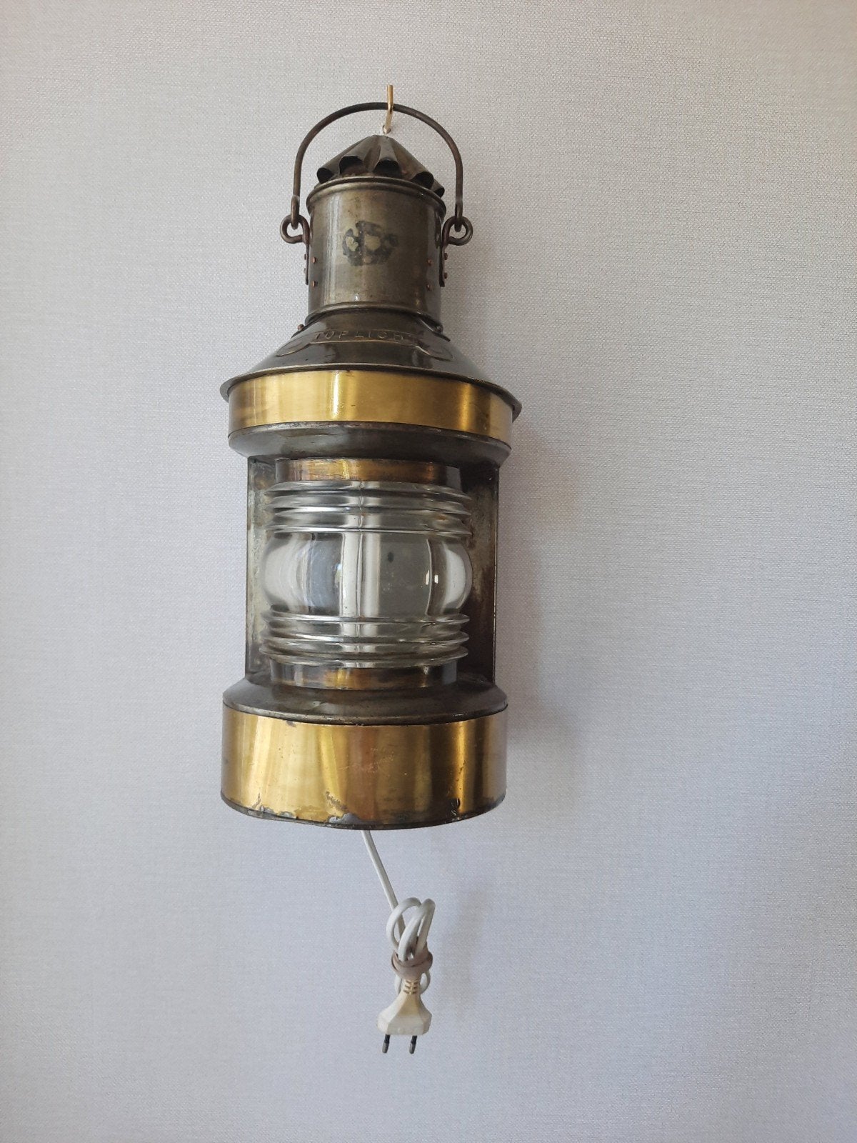Antieke scheepslamp / toplicht met verlichting, Ophalen of Verzenden
