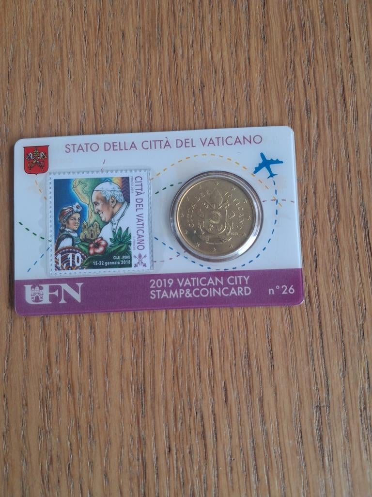 Vaticaanstad 2019 Stamp & Coincard n26, n27, n28 ,29, Ophalen of Verzenden, Buitenland, Munten
