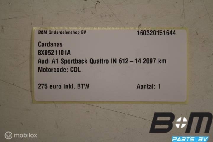 Cardanas Audi A1 Quattro Sportback 2013 8X0521101A, Gebruikt