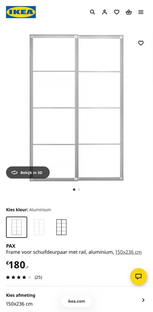 IKEA PAX Frame - voor schuifdeuren - 150 x 236 cm, Ophalen, 100 tot 150 cm, 200 cm of meer, Zo goed als nieuw