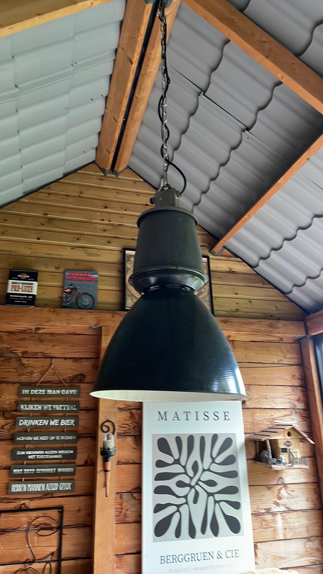 Grote Industriële lamp, grijs, emaille, Ophalen, Gebruikt, Metaal