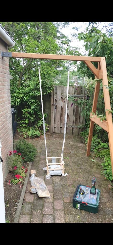 Houten Schommel met Babyzitje en Plank - Inclusief Ankers, Ophalen, Gebruikt, Schommel, Aanbouwonderdeel