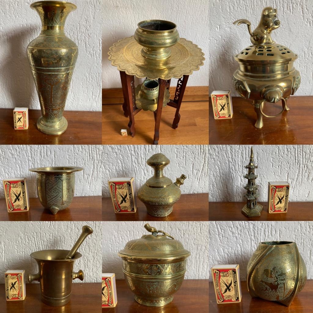 Javaans antiek koper messing vaas wierookbrander kendi etc., Ophalen of Verzenden